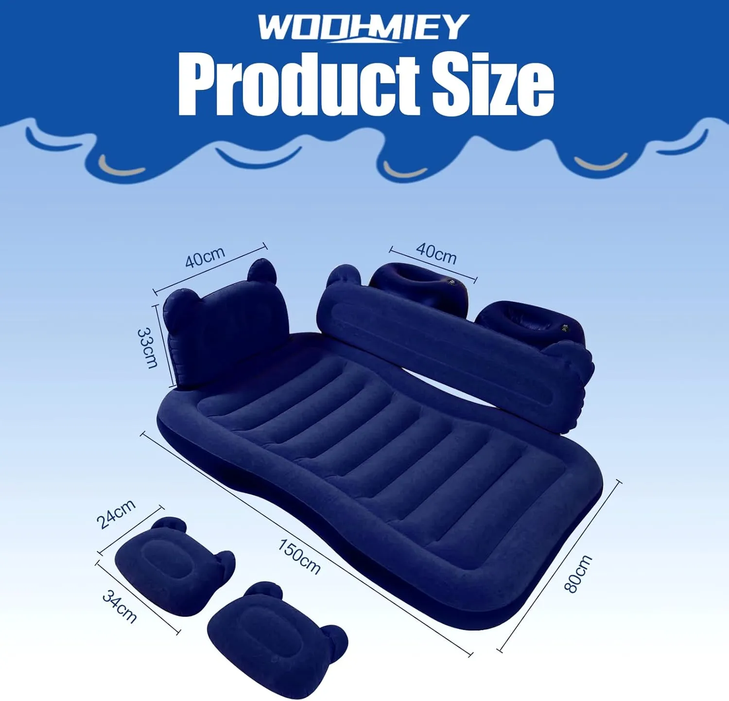 Inflatable Car Mattress Bed, SUV Air Mattress with Electric Air Pump, 2 Inflatable Pillows, Suitable for Home,Outdoor,Camping and Travelling Car Sleeping Pad (Blue)