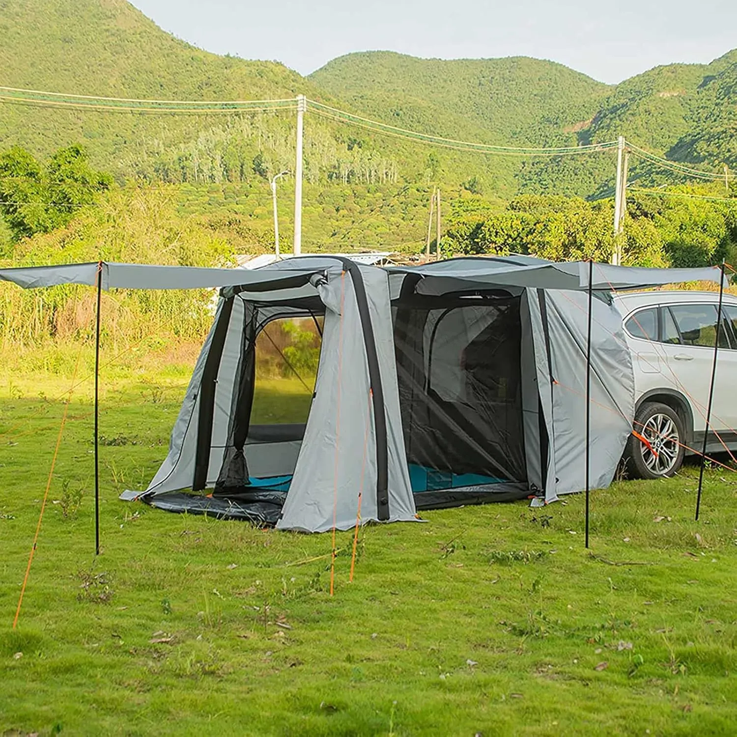 Inflatable Car Tent Tailgate Awning - to Build,SUV Tents Spacious Sun Protection,Breathable Mesh Ventilation Carport Portable Car Boot Tent for Travel,Camping,Sedan
