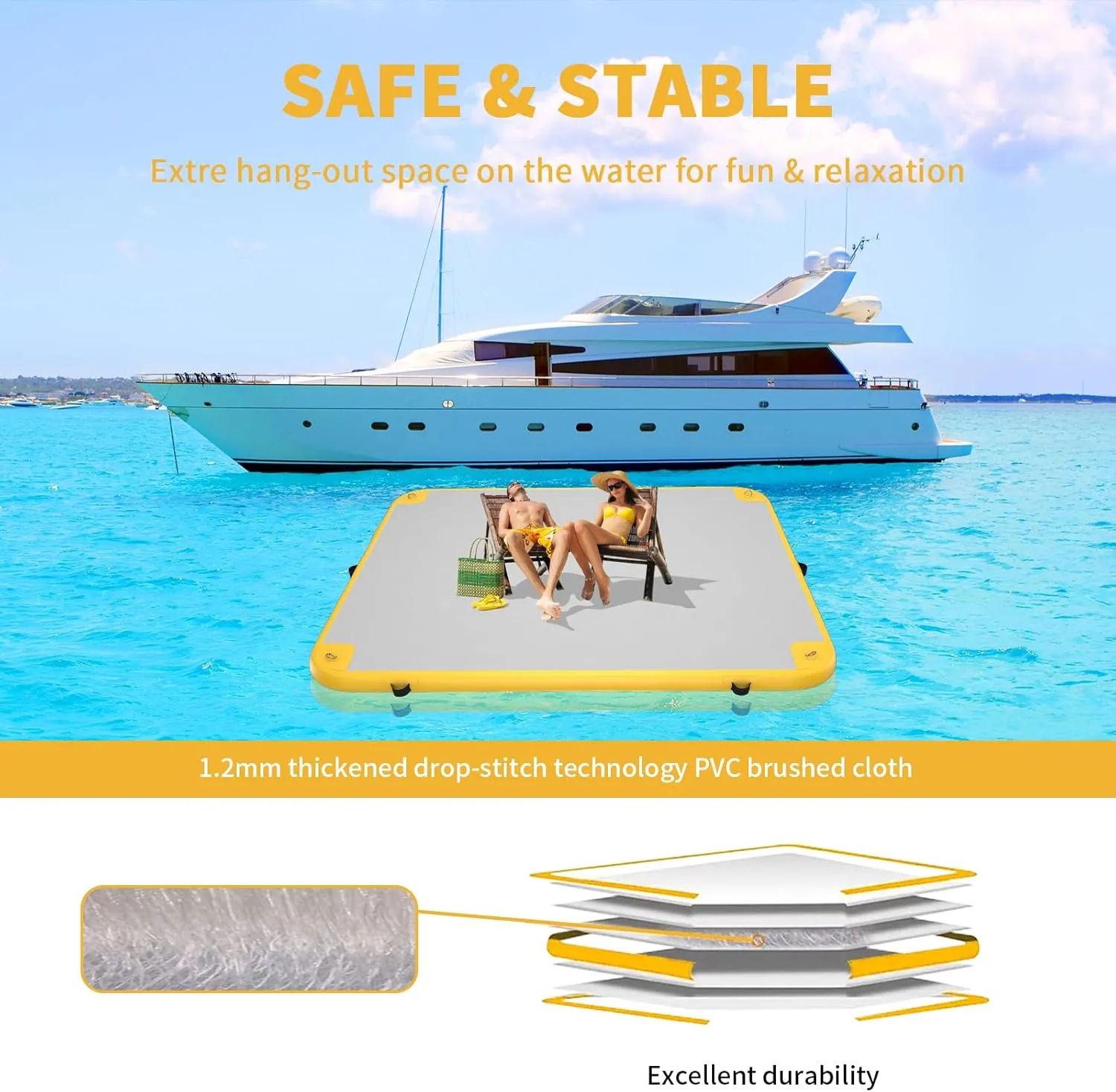 Inflatable Floating Dock, 5ft/ 6ft/ 8ft/ 10ft/ 12ft Inflatable Water Platform Raft with Air Pump& Storage Bag, Floating Island Mat for Pool Lake Beach Ocean