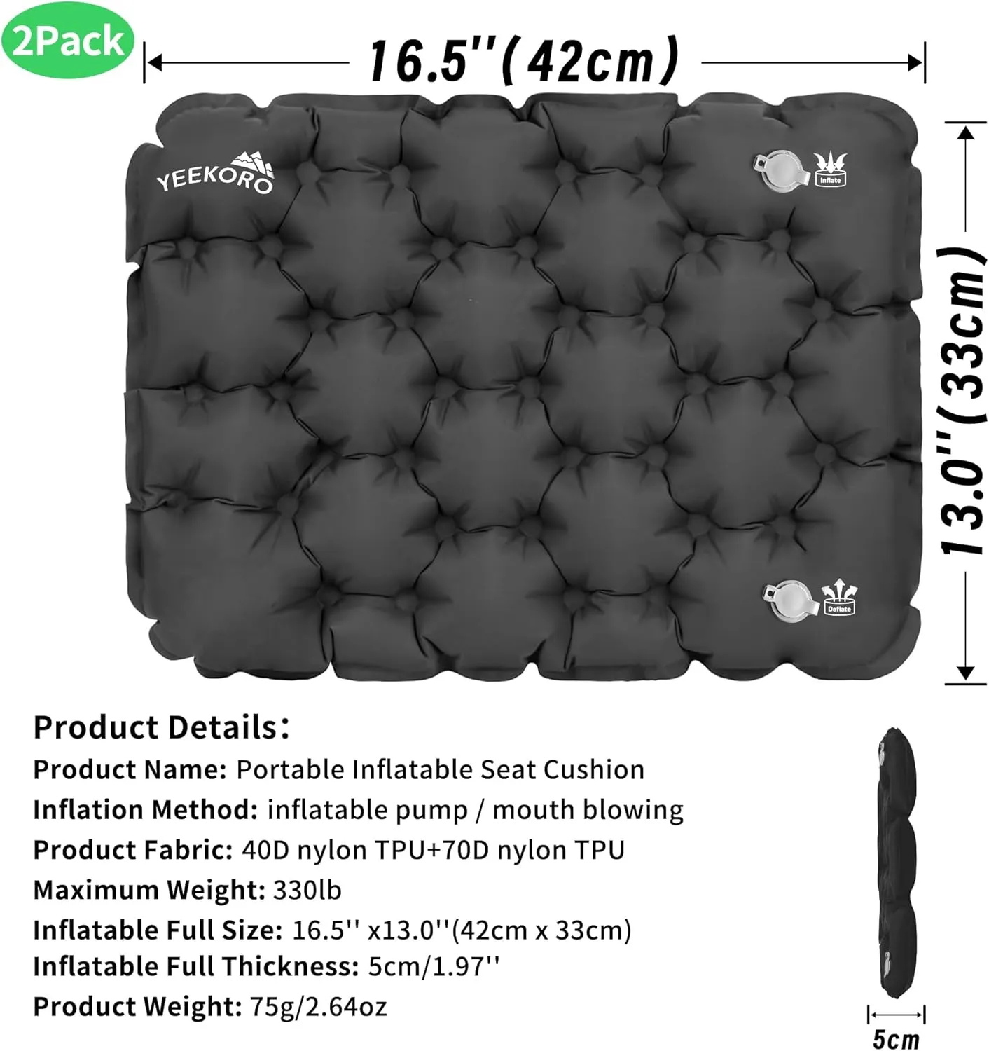 Inflatable Seat Cushion, Lightweight Camping Air Sitting Pad with Repair Cloths, Waterproof Air Cushion, Portable Air Seat Cushion for Climbing Hiking Office Airplane Car Stadium Seat