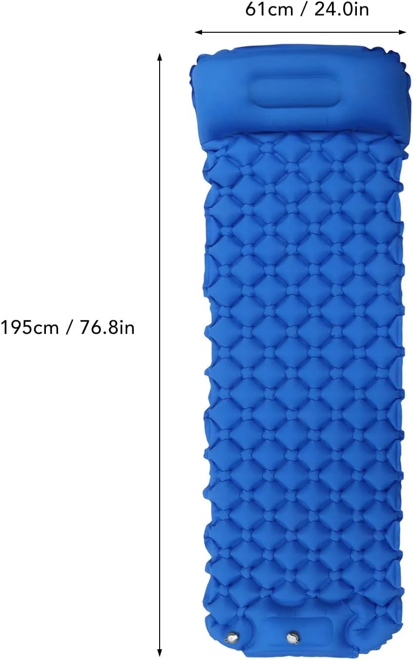 Inflatable Sleeping Mat for Camping and Backpacking, Built in Pump for Quick Inflation, and Water Proof Material, Compact and Durably (Dark Blue)