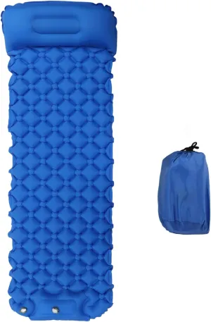 Inflatable Sleeping Mat for Camping and Backpacking, Built in Pump for Quick Inflation, and Water Proof Material, Compact and Durably (Dark Blue)