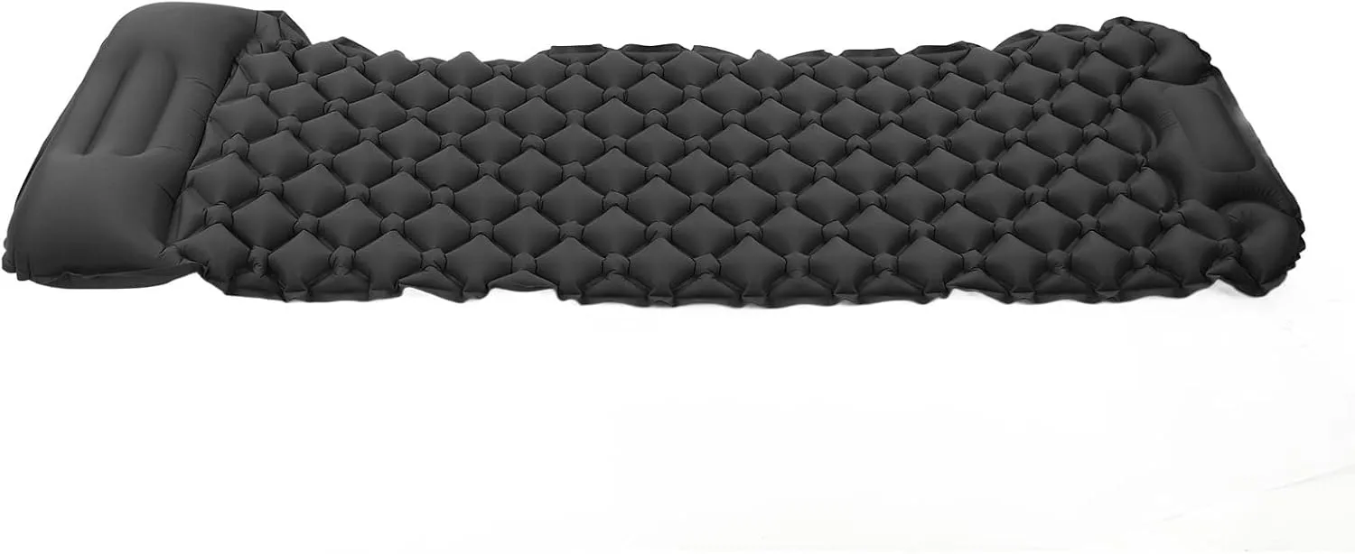 Inflatable Sleeping Mat for Camping and Backpacking, Built in Pump for Quick Inflation, and Water Proof Material, Compact and Durably (Dark Gray)