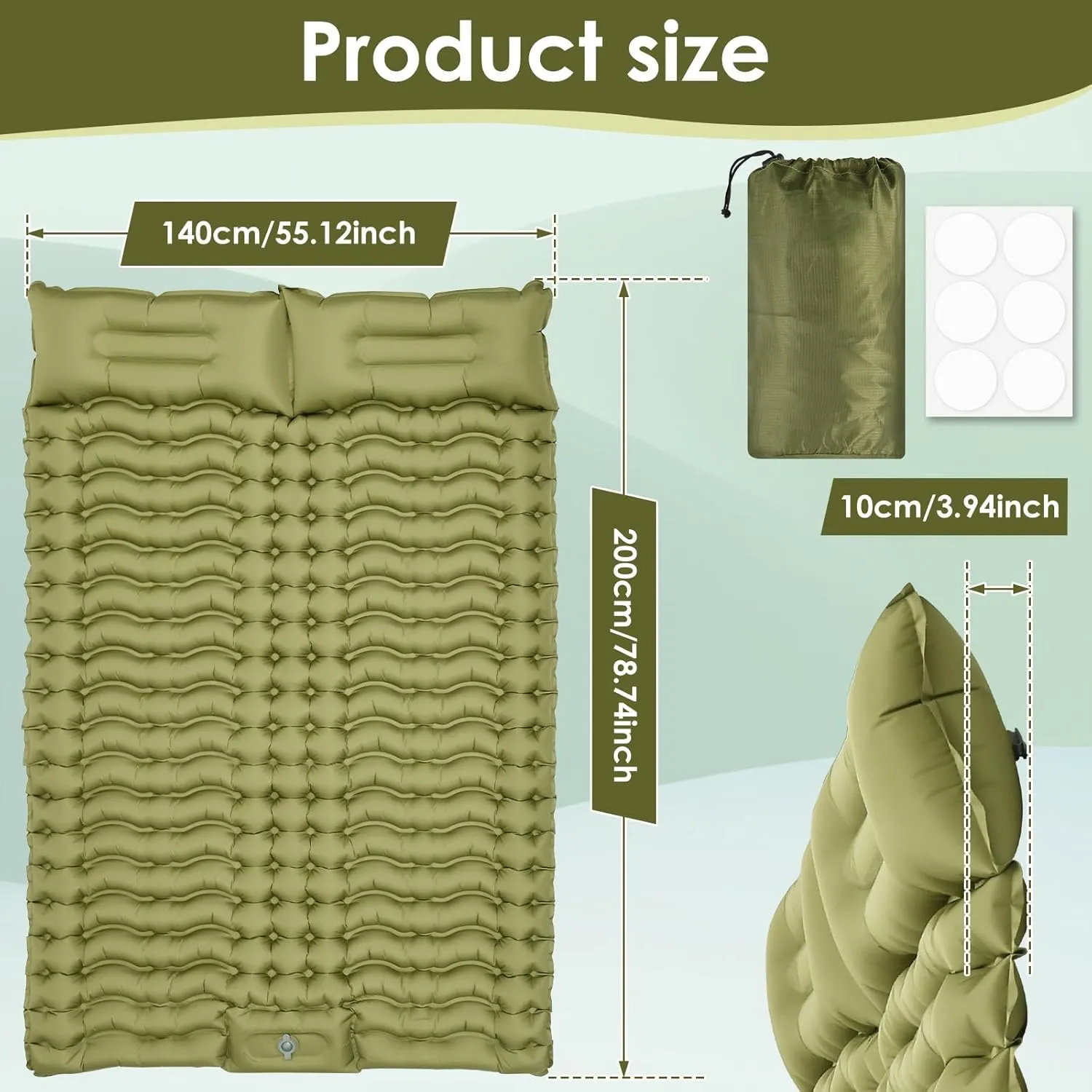 Inflatable Sleeping Mat with Storage Bag Kit Comfortable Easy to Clean Double Sleeping Pad for Backpacking, Hiking, Traveling, Tent, Portable Cam (Two Persons)