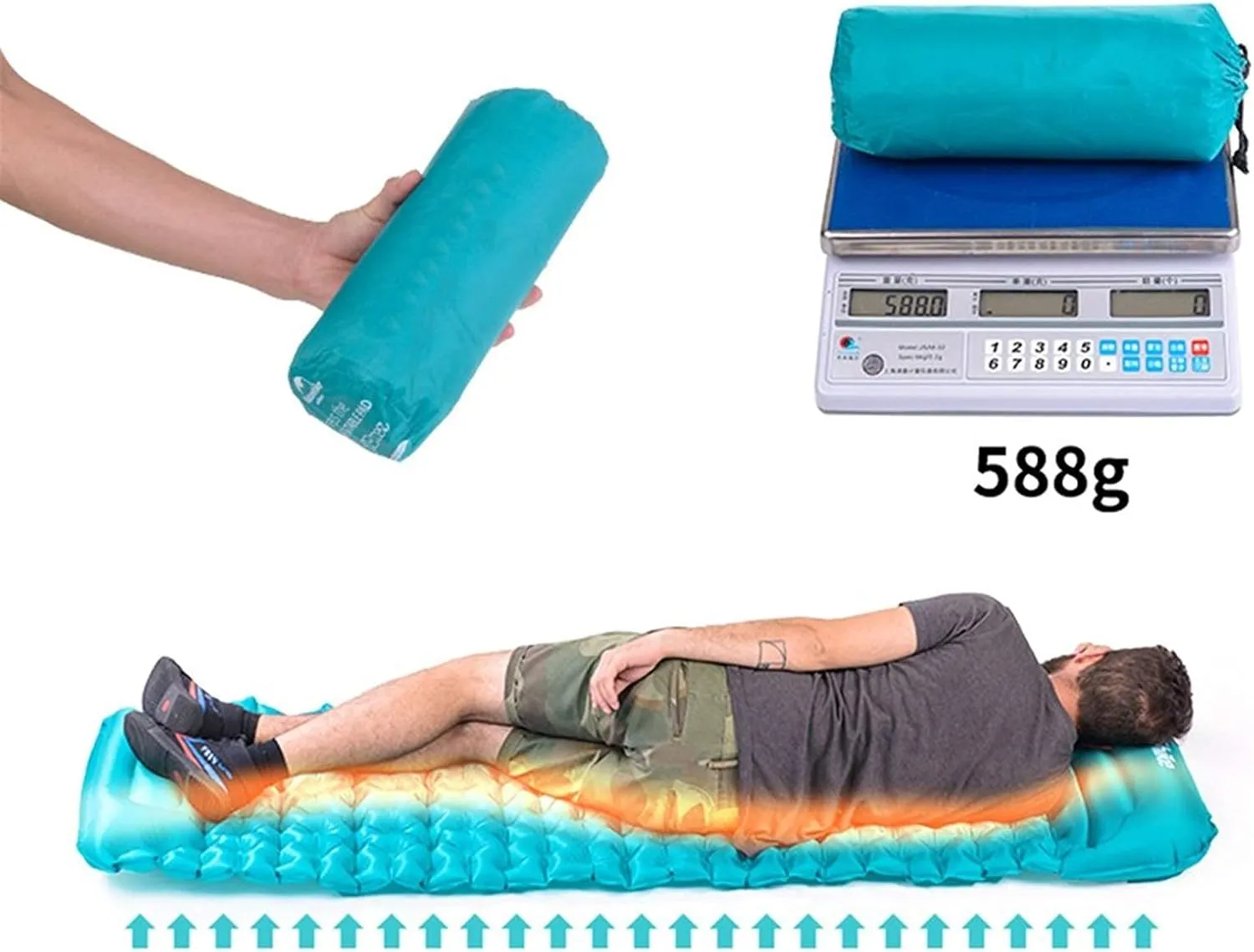 Inflatable Sleeping Mattress 20D Nylon Tpu Manual Inflating Camping Sleeping Mat Hand Pressure Outdoor Inflatable Moistureproof Mattress Sleep Pad, Camping Sleeping Mat (Color : Orang (Purple Single (