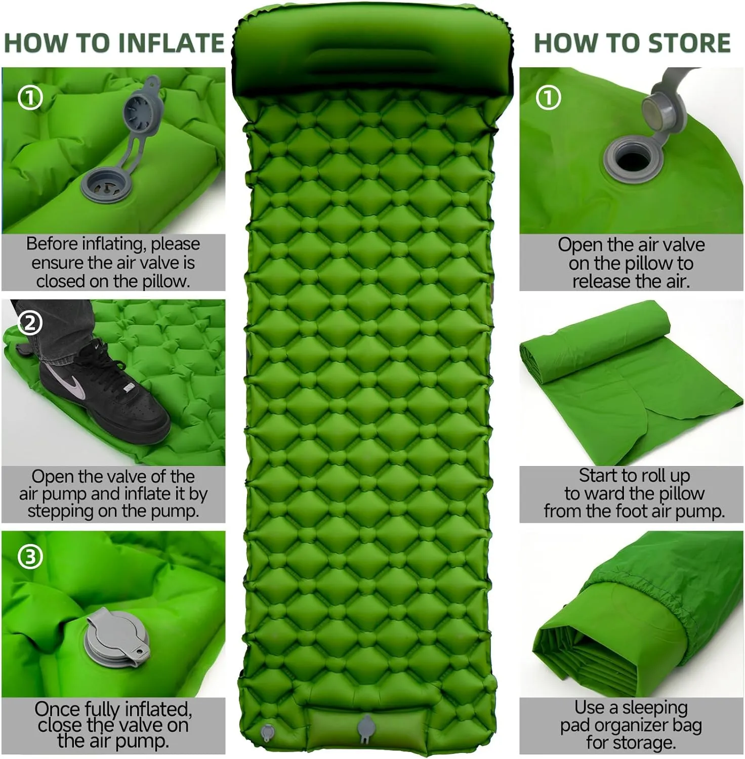 Inflatable Sleeping Pad with Pillow for Camping-Built in Foot Pump Fast Inflation-Ultralight Upgraded Durable Compact Sleeping Mat Moisture Proof Air Mattress for Backpacking,Hiking,Travel,Tent