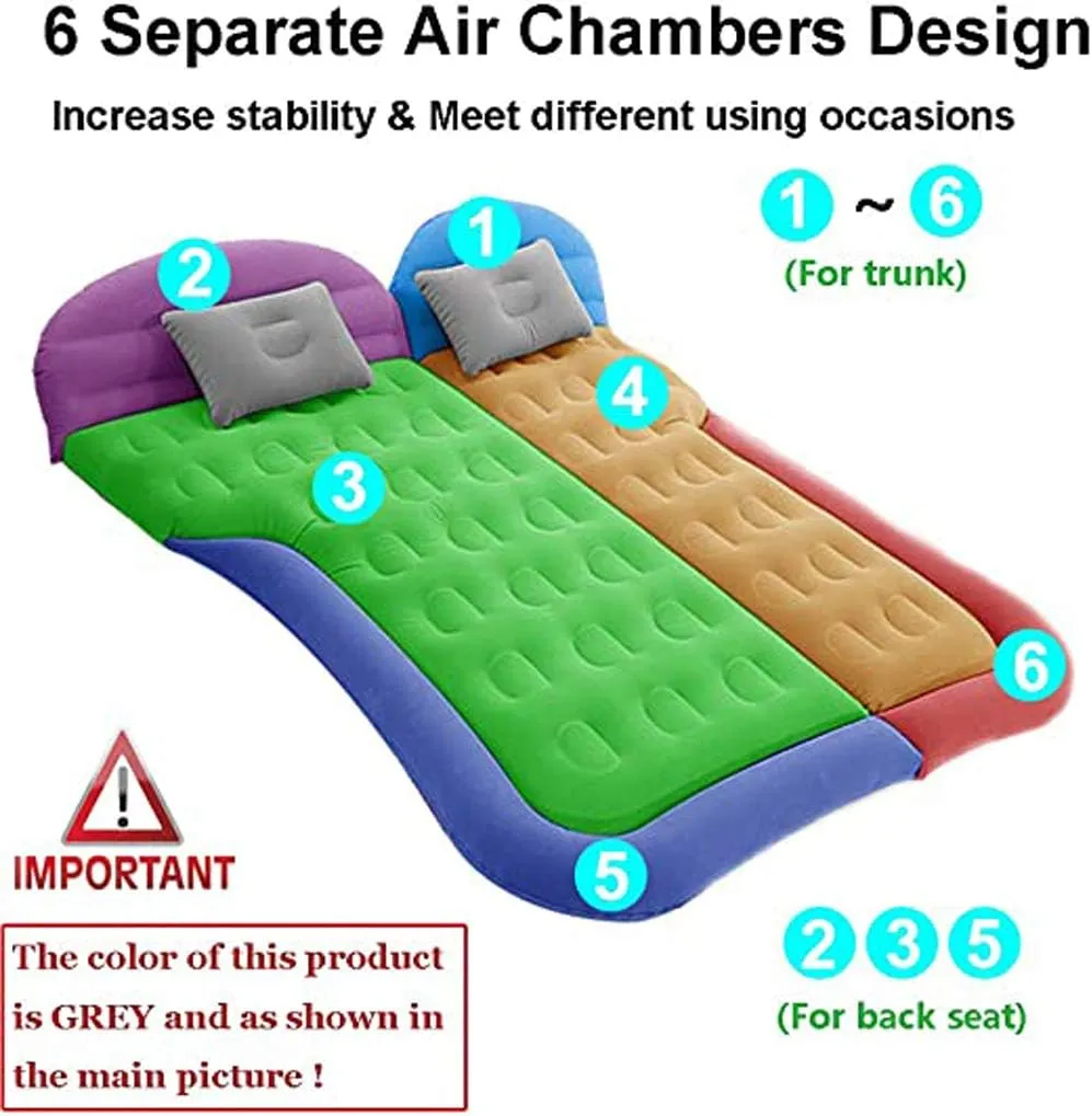 Inflatable SUV Air Mattress 4 in 1 Thickened Flocking Inflatable Car Camping Travel Air Mattress with 2 Pillows & Air Pump,Portable Car Sleeping Bed for SUV|MPV|Minivan