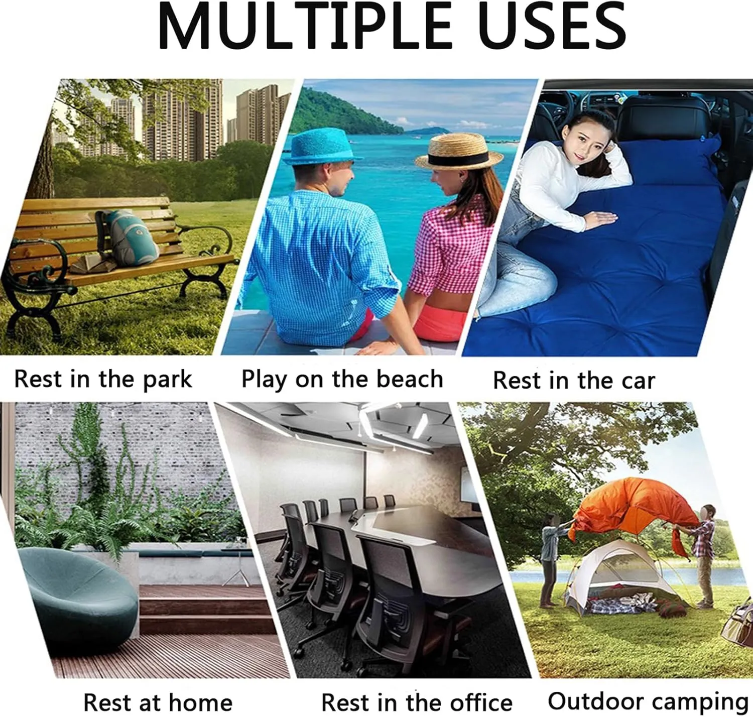 Inflatable SUV Air Mattress 4 in 1 Thickened Flocking Inflatable Car Camping Travel Air Mattress with 2 Pillows & Air Pump,Portable Car Sleeping Bed for SUV|MPV|Minivan