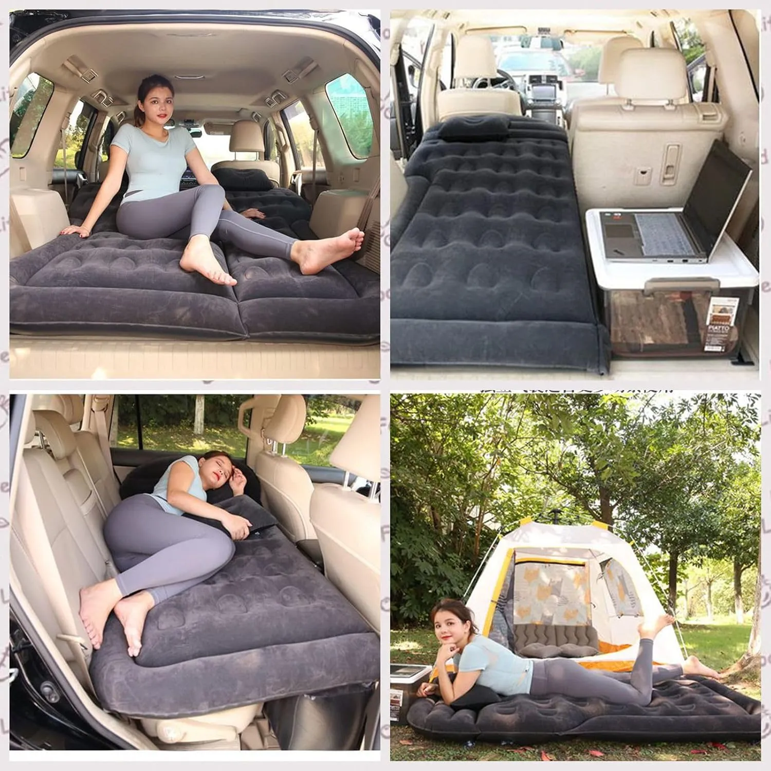 Inflatable SUV Air Mattress 4 in 1 Thickened Flocking Inflatable Car Camping Travel Air Mattress with 2 Pillows & Air Pump,Portable Car Sleeping Bed for SUV|MPV|Minivan