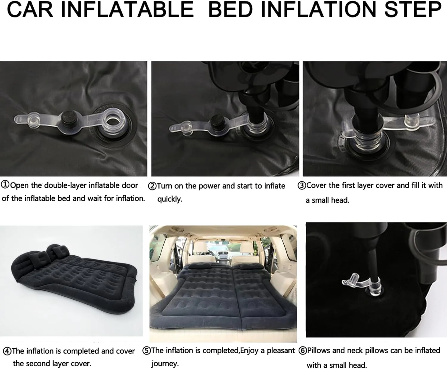 Inflatable SUV Air Mattress 4 in 1 Thickened Flocking Inflatable Car Camping Travel Air Mattress with 2 Pillows & Air Pump,Portable Car Sleeping Bed for SUV|MPV|Minivan