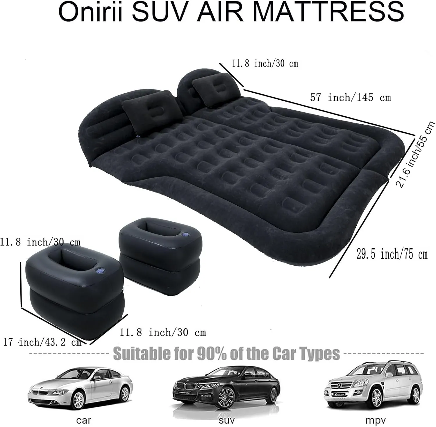 Inflatable SUV Air Mattress 4 in 1 Thickened Flocking Inflatable Car Camping Travel Air Mattress with 2 Pillows & Air Pump,Portable Car Sleeping Bed for SUV|MPV|Minivan