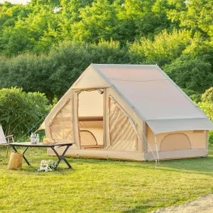 Inflatable Tent House 3-5 Person Family 4 Season Air Tent for Camping, Outdoor Blow Up Tents with Hand Pump, Glamping Tents Large Vestibule, Waterproof and Windproof with Mesh Windows, Quick To Set Up