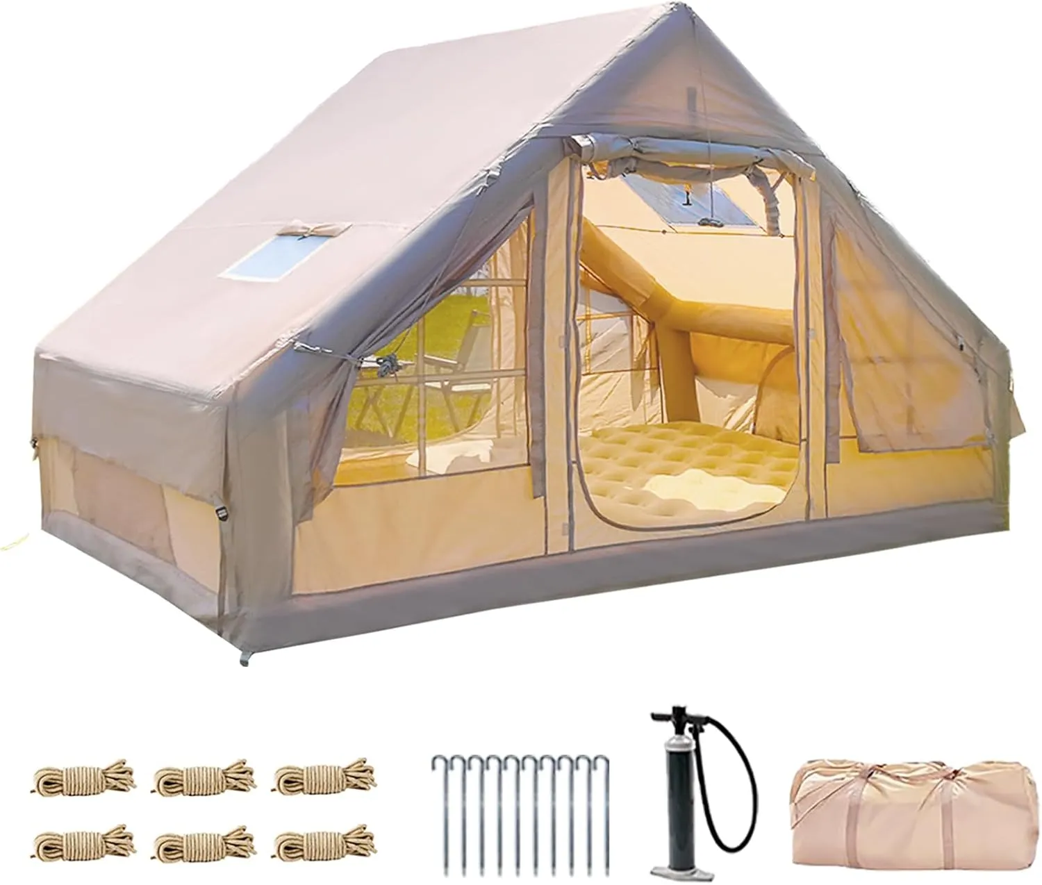Inflatable Tent House 4-6 People Inflatable Tent with Pump Portable Blow Up Tent Inflatable Camping Tent,4 Season Inflatable Tents for Camping,Inflatable Tents Glamping Tent Inflatable Air Tent