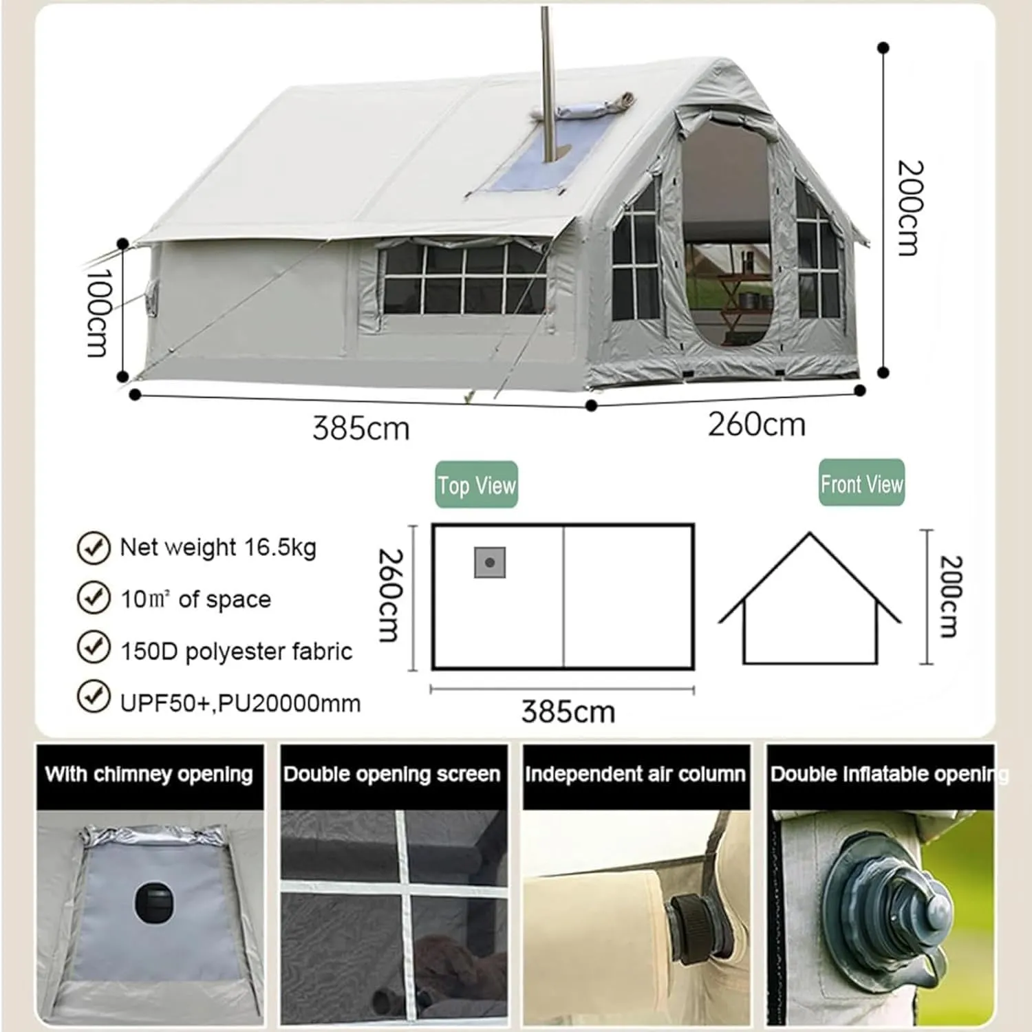Inflatable Tent with Pump, Easy Set up Inflatable Camping Tent for 2-8 Persons, 4-Season Inflatable Tent, Glamping Outdoor Air Blow Up Tent, Family Camping Tent,Grey1