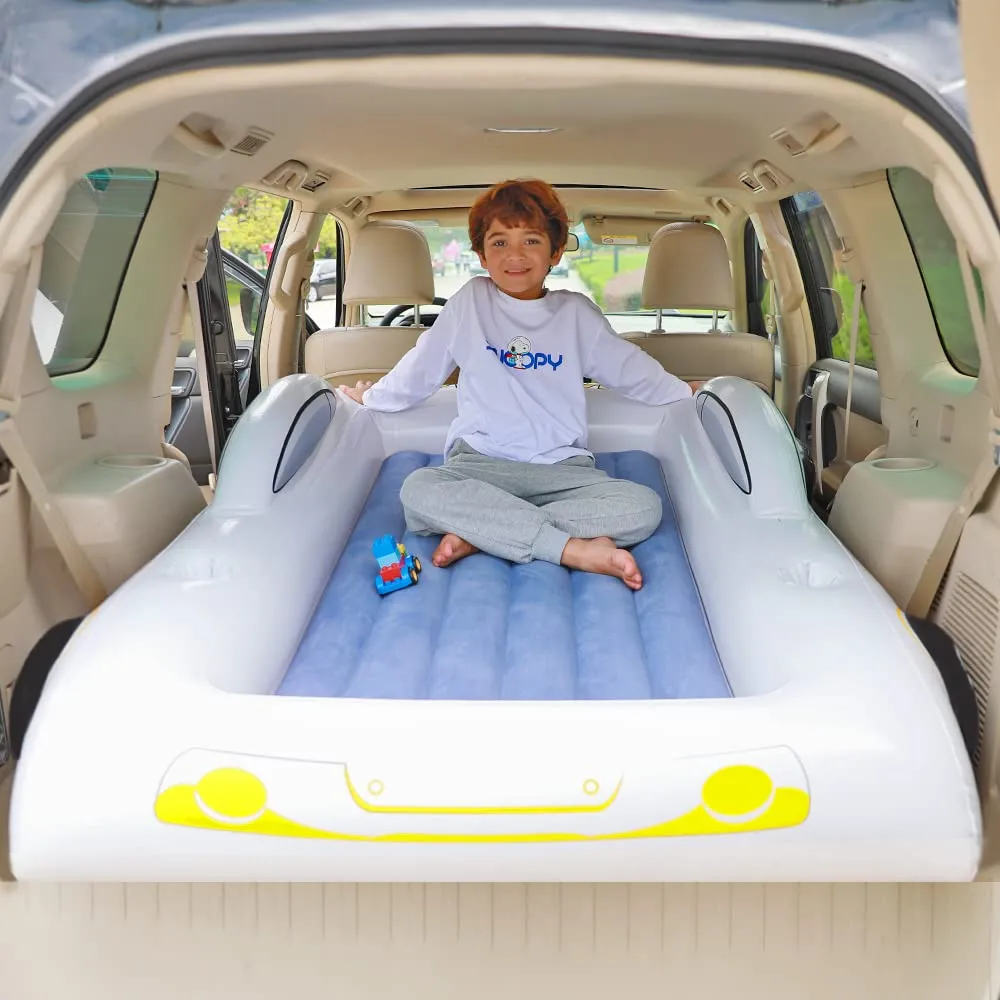 Inflatable Toddler Travel Bed- Portable Travel Toddler Air Bed for Kids Camping Air Mattress Racecar Toddler Bed with Sides Blow Up Mattress Sleeping Pad for Camping Car Travel Sleeping(Blue1)