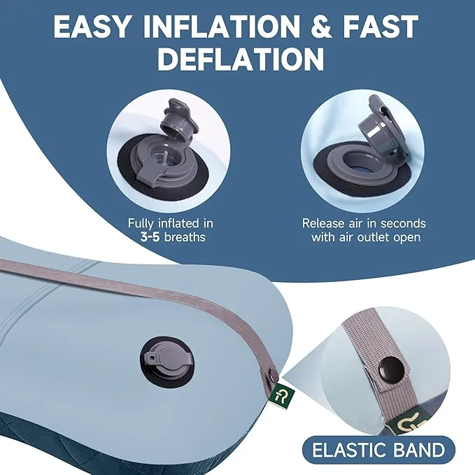 Inflatable Travel Pillow, 2-in-1 Camping Pillows for Sleeping with Removable Cover, Ergonomic & Lightweight Small Backpacking Pillow for Travel, Hiking, Camping, Outdoor