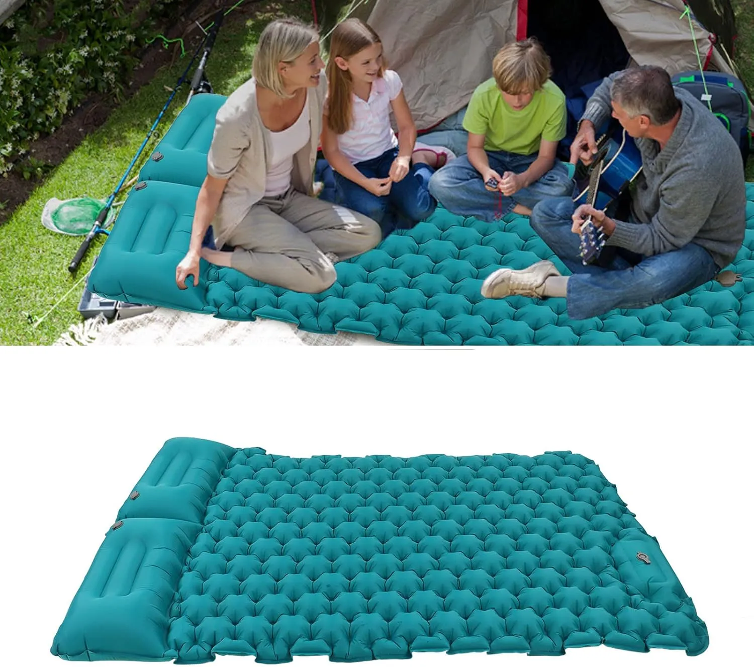 Inflating Sleeping Pad, Sleeping Pad for Camping Ultralight, Self Inflating Air Mattress, Ergonomic Foot Operated Inflatable Sleeping Pad with Storage Bag for Office Outdoor Camping Use,(Peacock Blue)