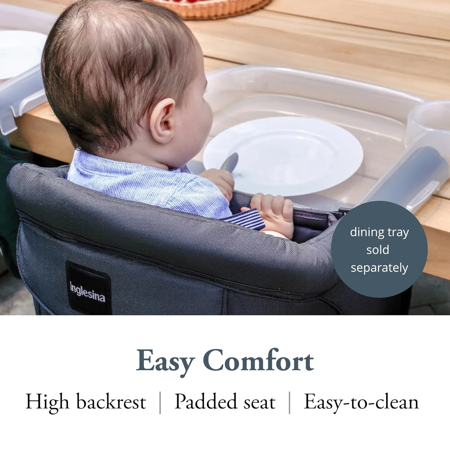 Inglesina Fast Table Chair, Black - Portable Baby High Chair - for Babies & Toddlers up to 37 lbs - Collapsible Design - Fits Tables 0.8'' to 3.5'' Thick - Compact & Easy to Use - Travel Bag Included