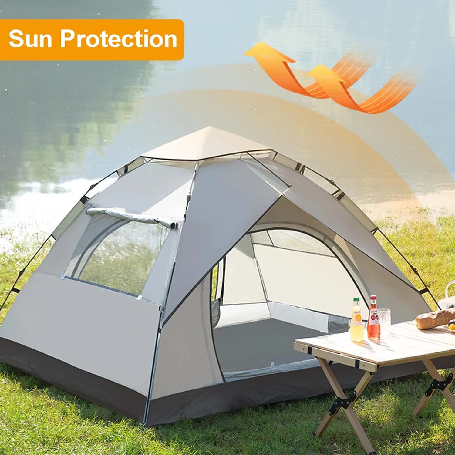Instant Pop Up Camping Tent 83x59x49 inch, Family Tent Instant Setup in 60 Seconds, Large Lightweight 4 Seasons Tent, Waterproof Windproof Tent for Camping Hiking Backpacking Backyard