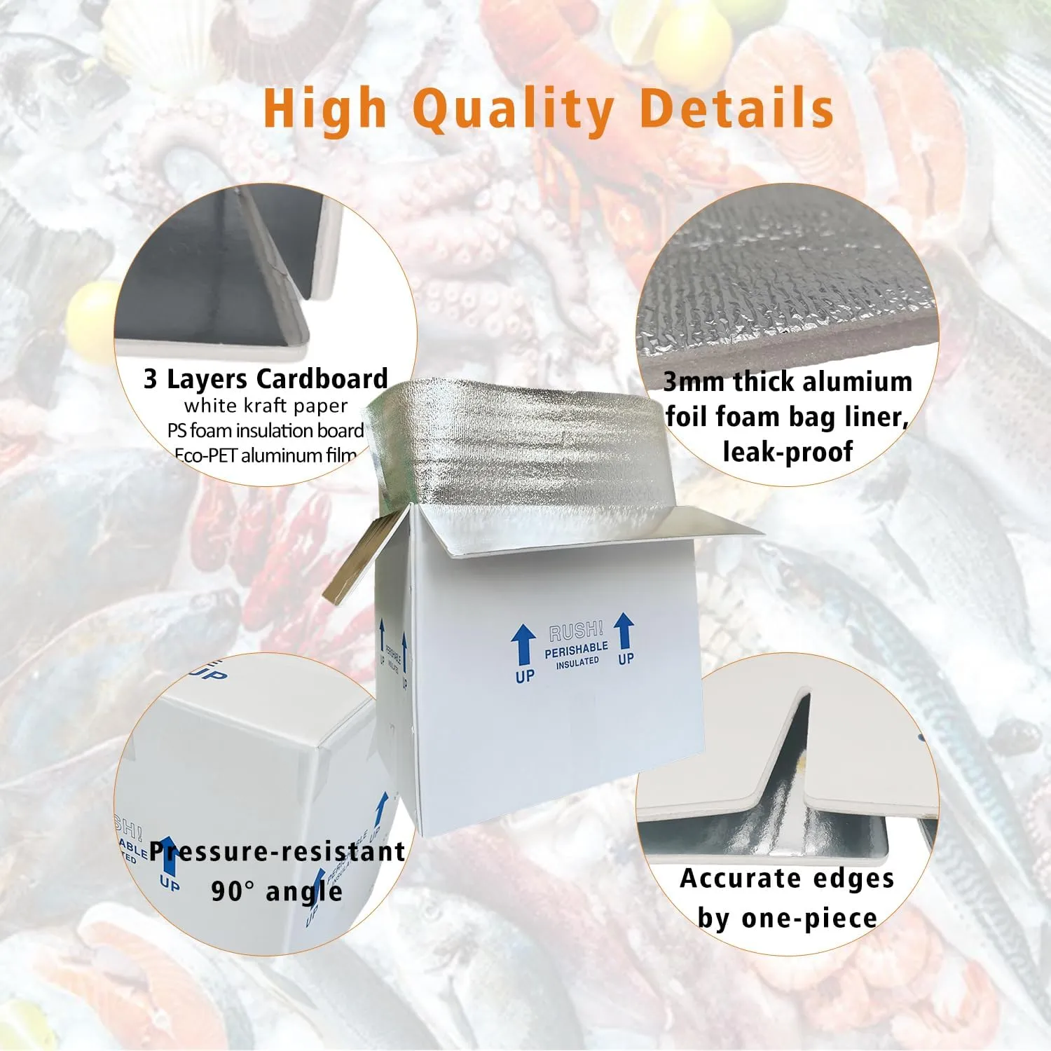 Insulated Cold Shipping Boxes with Liners, 8 Pack 19'' x 12'' x 16'', for Perishable Frozen Food, White (TB191216L-8)
