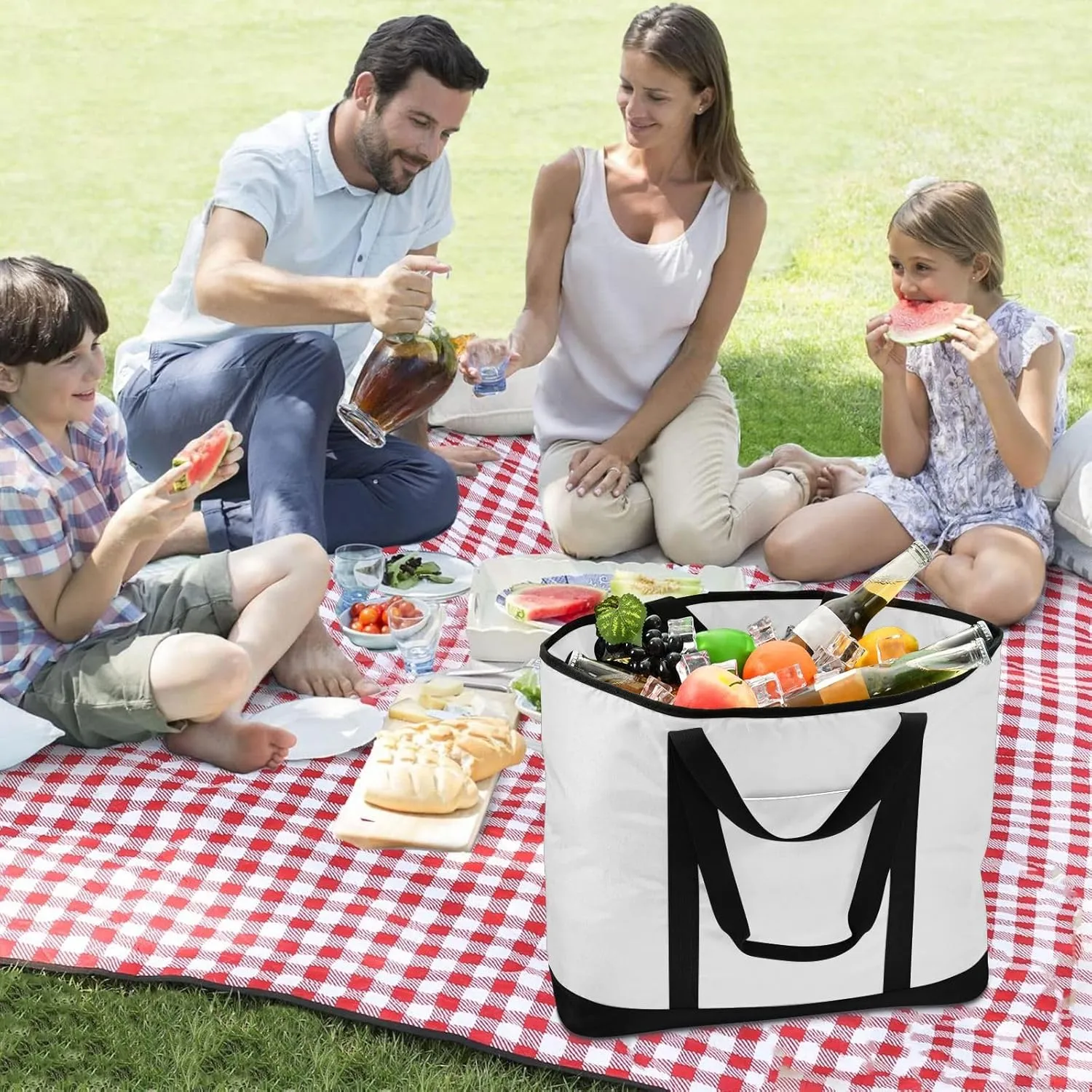 Insulated Cooler Bag with Zipper Hot or Cold Carrier Portable Travel Insulated Bag for Shopping Food Travel Beach Camping