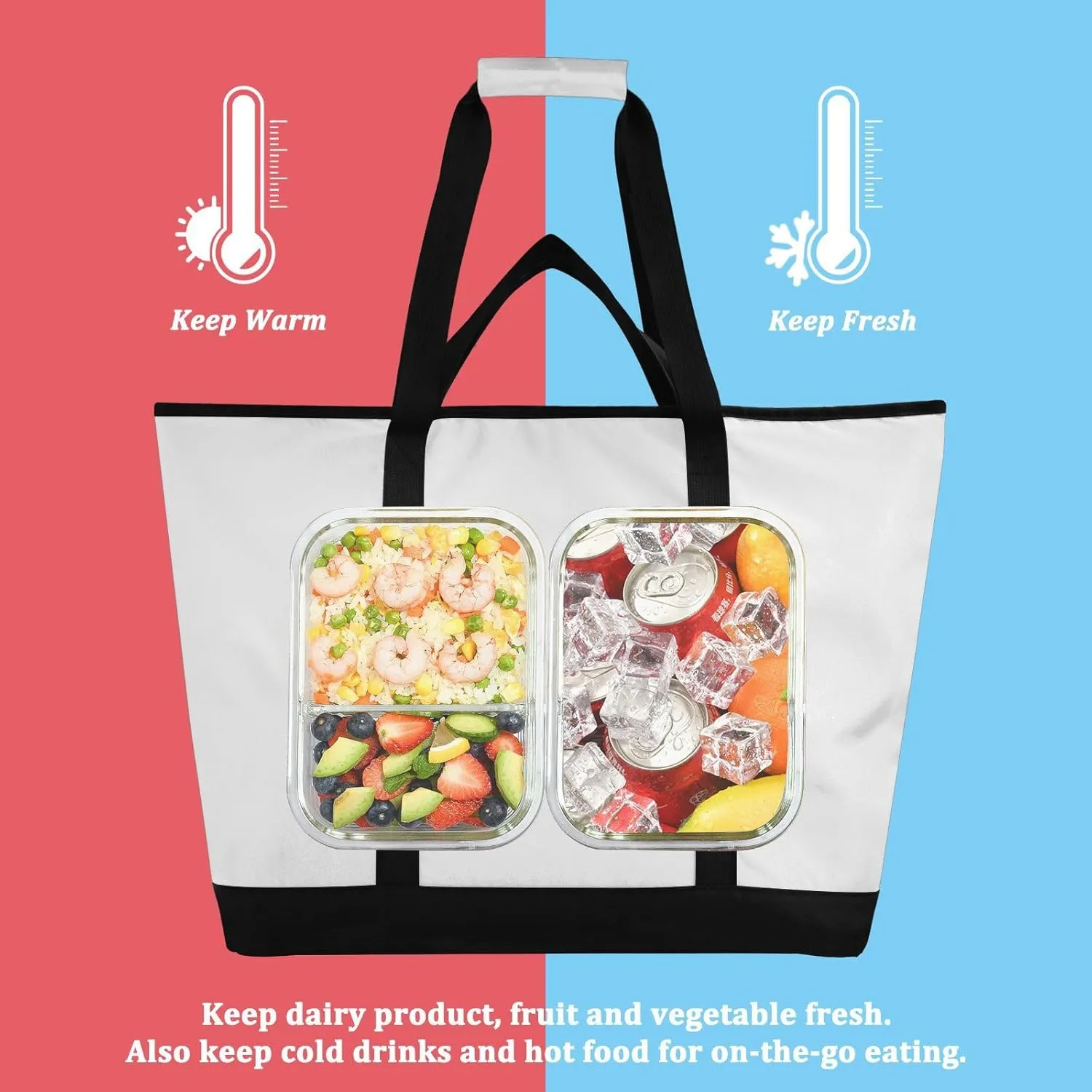 Insulated Cooler Bag with Zipper Hot or Cold Carrier Portable Travel Insulated Bag for Shopping Food Travel Beach Camping