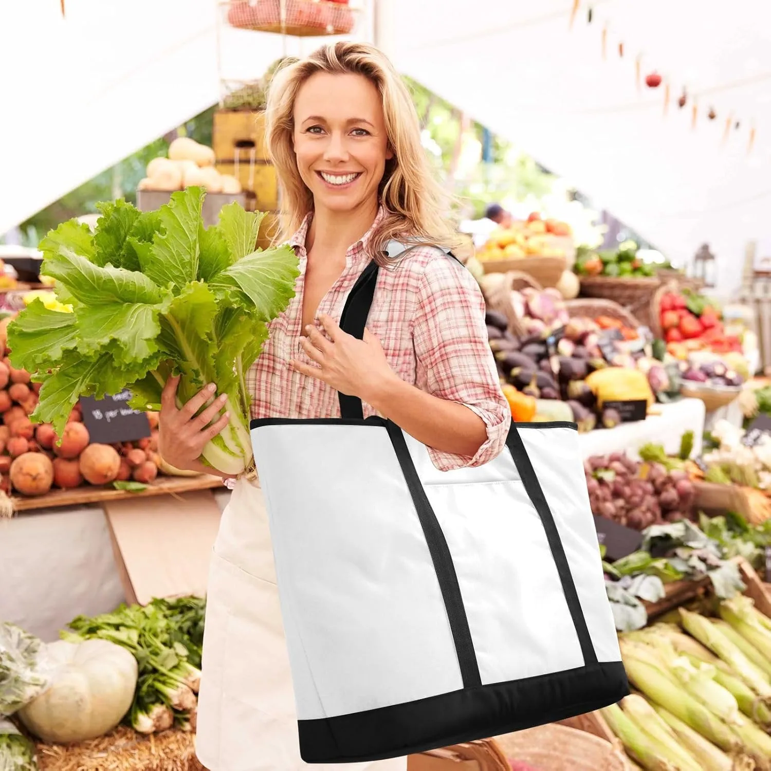 Insulated Cooler Bag with Zipper Hot or Cold Carrier Portable Travel Insulated Bag for Shopping Food Travel Beach Camping