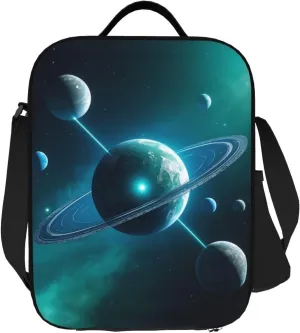 Insulated Lunch Bag with Shoulder Strap, Reusable Lunch Box with Handle, Leakproof Thermal Meal Cooler Travel Tote Shoulder Bag Handbags for Office Work Picnic, Universe Planets 2
