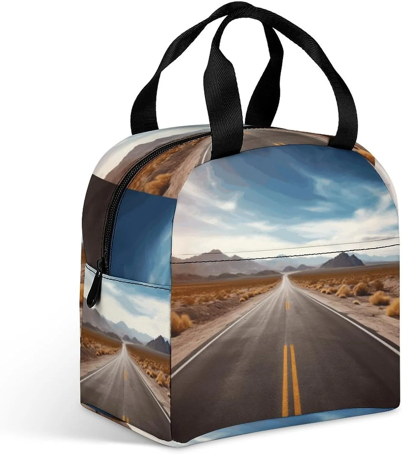 Insulated Lunch Bag,Desert Landscape Highway Print Lunch Tote Bag,leakproof Thermal Cooler Sack Food Handbags