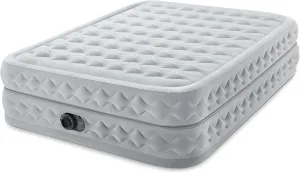 Intex 64489ED Dura Beam Supreme Air Flow Inflatable Velvetaire Soft Airbed Mattress w/Built in Pump & Portable Storage Case, Queen