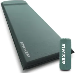 INVOKER 3.15" Self Inflating Camping Sleeping Pad, Ultra-Thick Elasticity Foam Fast Inflating 4-Season Insulated Durable Camping Mat Air Mattress with Pillow, for Tent, Car, Camping, Traveling, Green