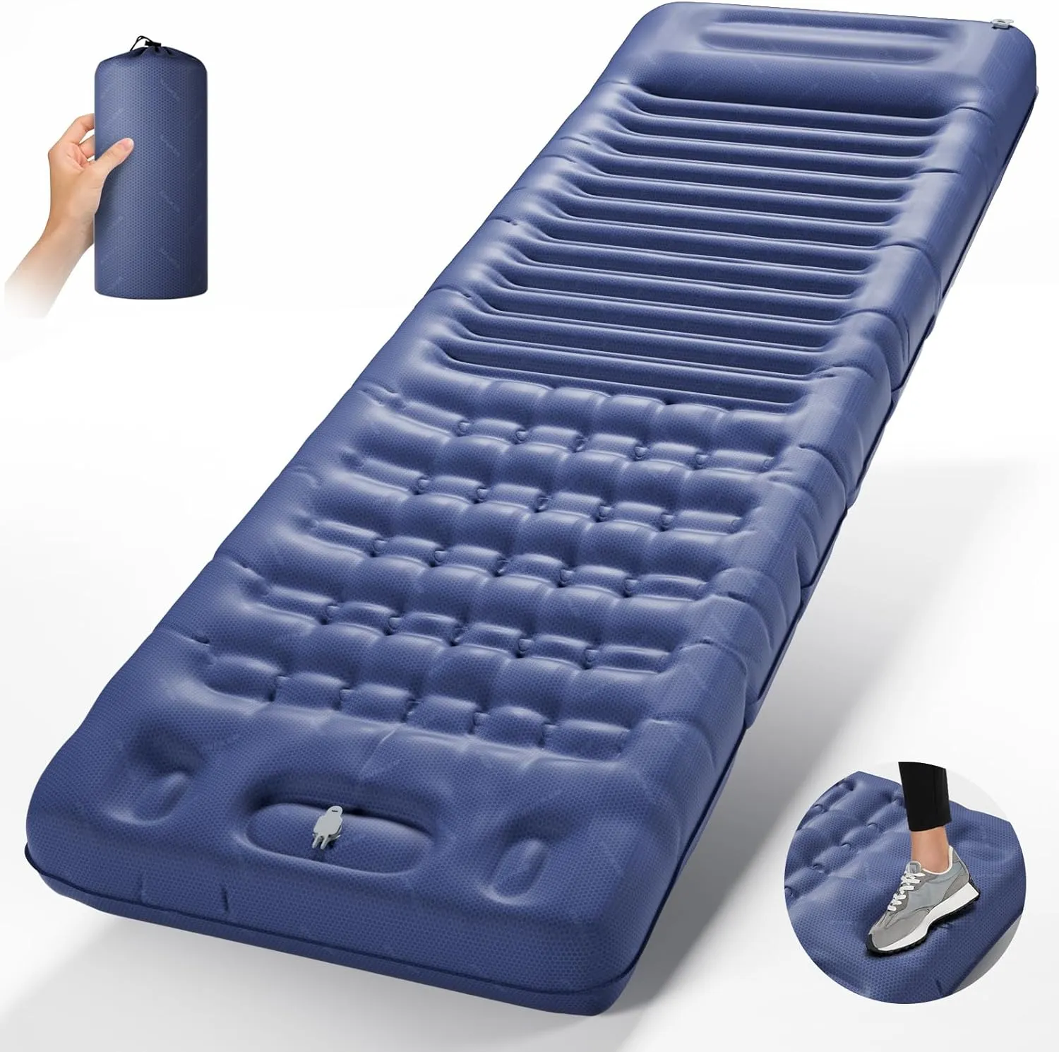 INVOKER 5.12" Camping Sleeping Pad, Ultralight Inflatable Camping mat with Built-in Foot Pump, for Camping, Backpacking, Hiking, Car Travel, Beach, Blue