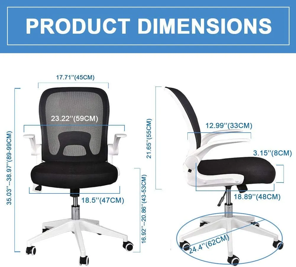 IPKIG Foldable Office Chair - Home Office Desk Chairs with Wheels and Flip-Up Arms - Foldable Backrest Mesh Computer Chair Adjustable Swivel Rolling Home Executive (White)