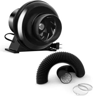 iPower 4 Inch 195 CFM Inline Duct Ventilation Fan with 8 Feet Ducting, Quiet Vent Blower for Hydroponics Grow Tent, Greenhouse Air Circulation, Upgrade, Black