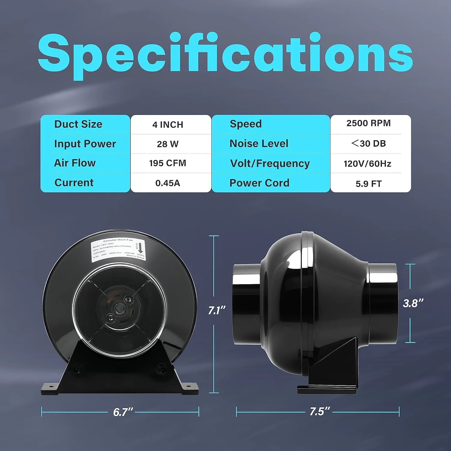 iPower 4 Inch 195 CFM Inline Duct Ventilation Fan with 8 Feet Ducting, Quiet Vent Blower for Hydroponics Grow Tent, Greenhouse Air Circulation, Upgrade, Black
