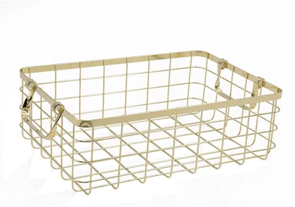 Iron Art Basket Metal Wire Basket Refreshment Holder Desktop Fruit Basket Iron Vegetables Basket(Gray)