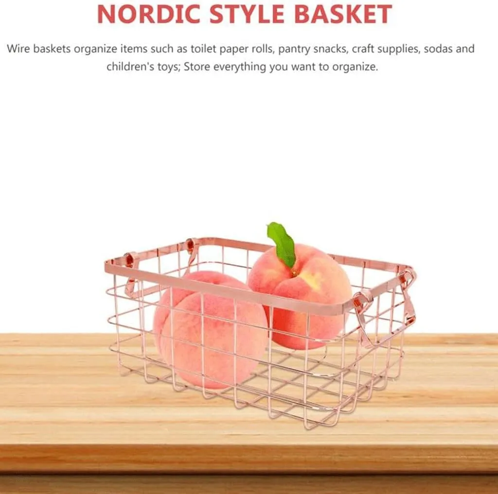 Iron Art Basket Metal Wire Basket Refreshment Holder Desktop Fruit Basket Iron Vegetables Basket(Gray)