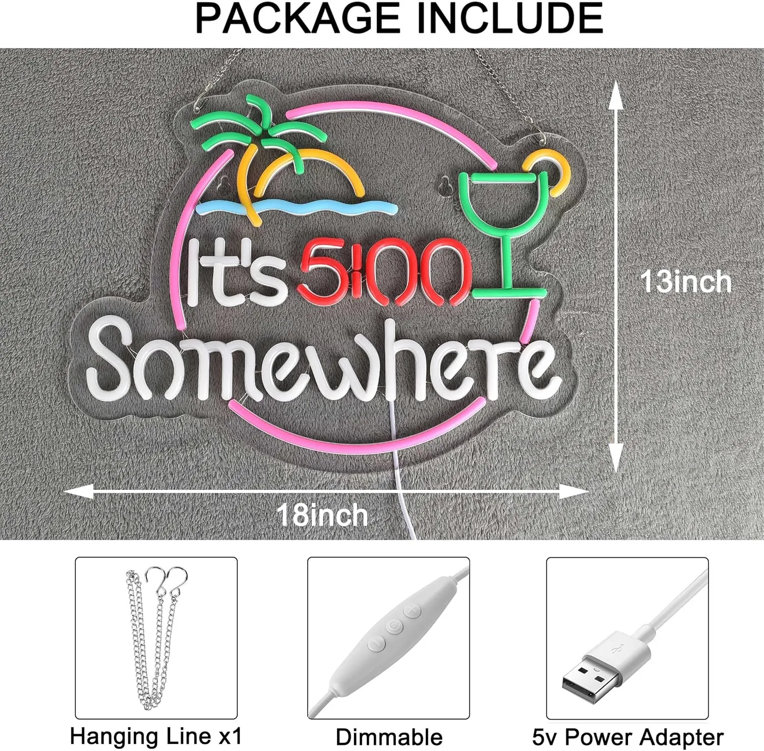 Its 5 00 O'clock Some Where Neon Sign for Wall Décor Dimmable LED Man Cave Bar Beer Garage Neon Light USB Powered Neon Art Signs Decor
