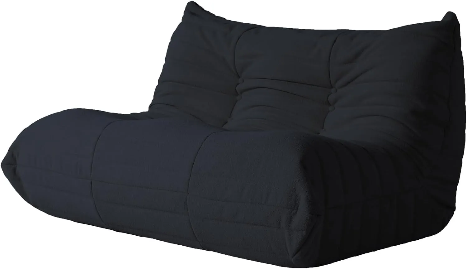 JACH 53" Lazy Floor Sofa Couch, Teddy Velvet Mohair Fireside Corner Bean Bag Chairs for Adults, Soft Lounge Foam-Filled Accent 2-Seat Chair for Living Room Office Salon, Black