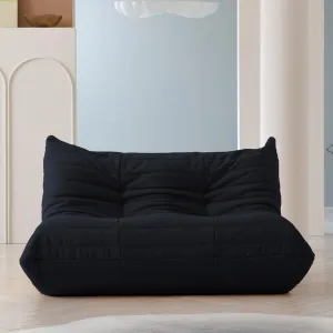 JACH 53" Lazy Floor Sofa Couch, Teddy Velvet Mohair Fireside Corner Bean Bag Chairs for Adults, Soft Lounge Foam-Filled Accent 2-Seat Chair for Living Room Office Salon, Black