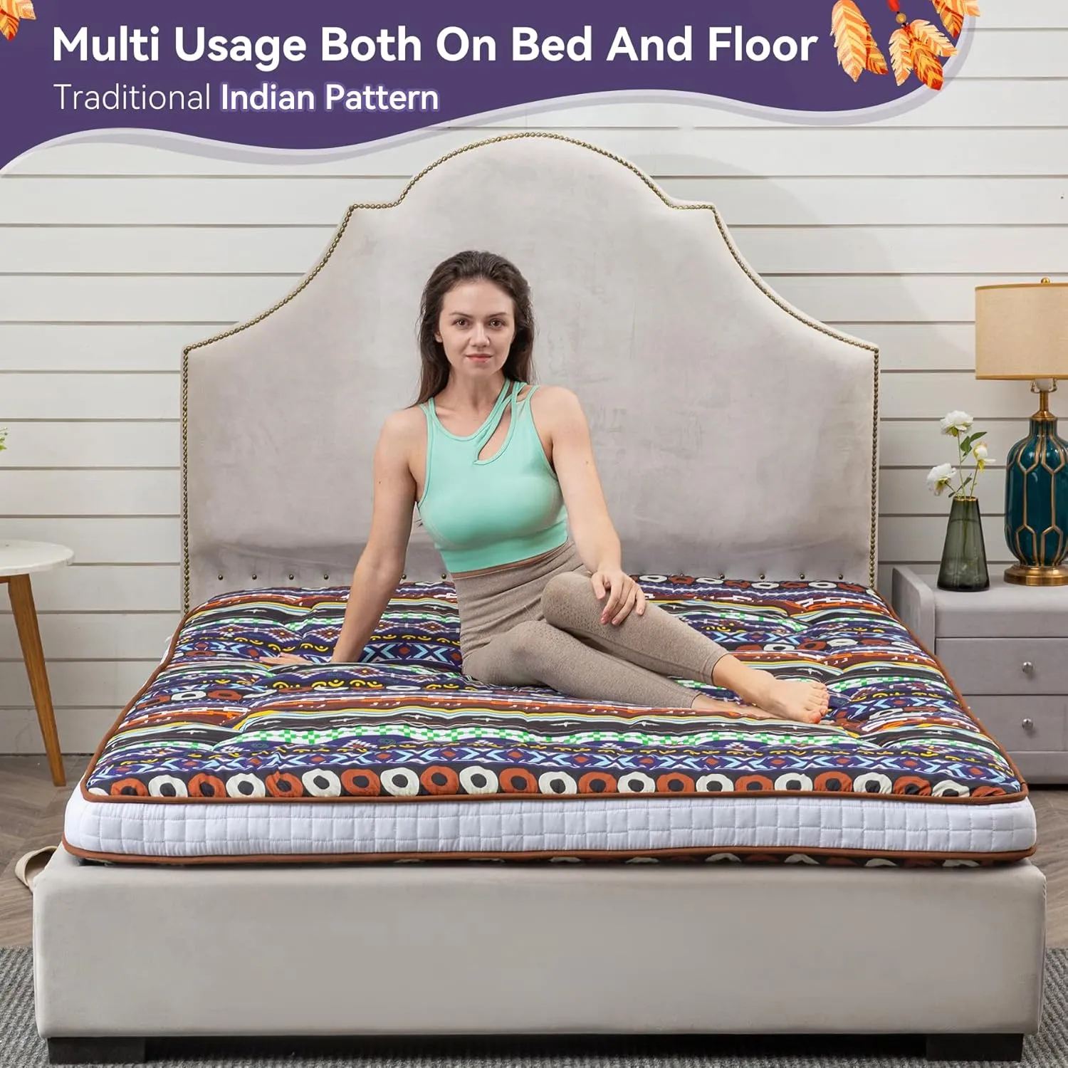 Japanese Floor Futon Mattress Extra Thick Folding Roll Up Bed Topper Mat for Guest,Lounger and Tavel