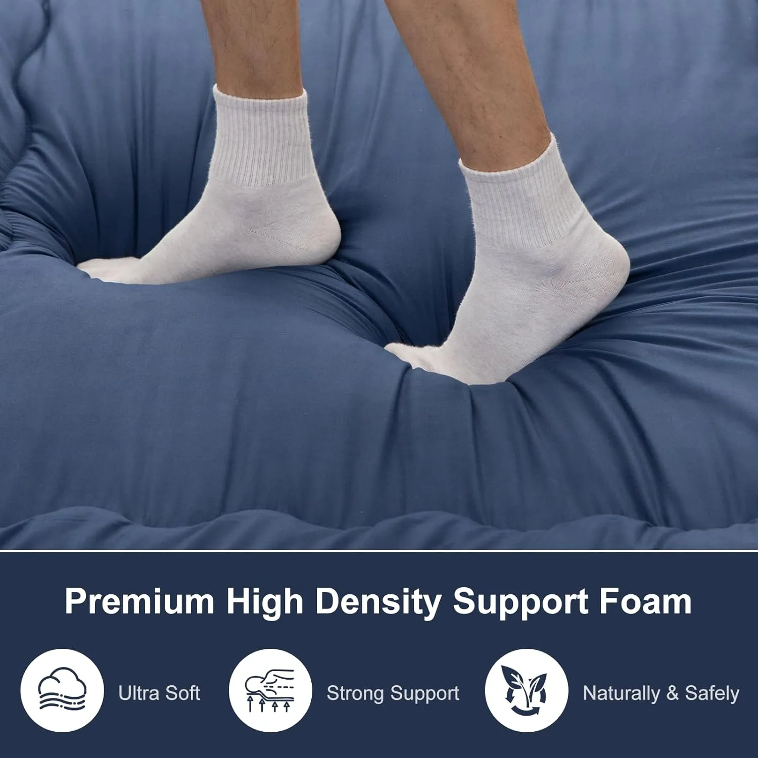 Japanese Floor Mattress, 4" Japanese Futon Mattress, Foldable & Portable Shiki Futon (shikibuton), Roll Up Thicken Sleeping Tatami Mat Sleeping Pad for Camping (Navy Blue, 54 x 80)
