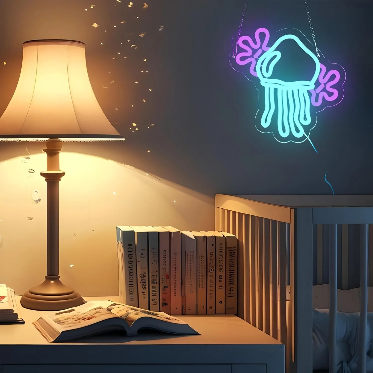 Jellyfish Neon Sign Medusa Neon Light Jellyfish LED Neon Light Up Sign for Room Decor Ocean Style Room Wall Art 10.7"×11.4"