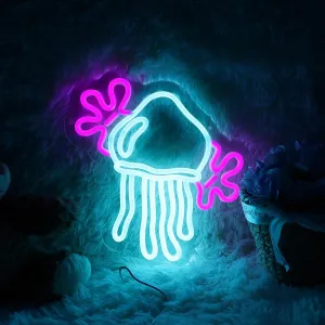 Jellyfish Neon Sign Medusa Neon Light Jellyfish LED Neon Light Up Sign for Room Decor Ocean Style Room Wall Art 10.7"×11.4"