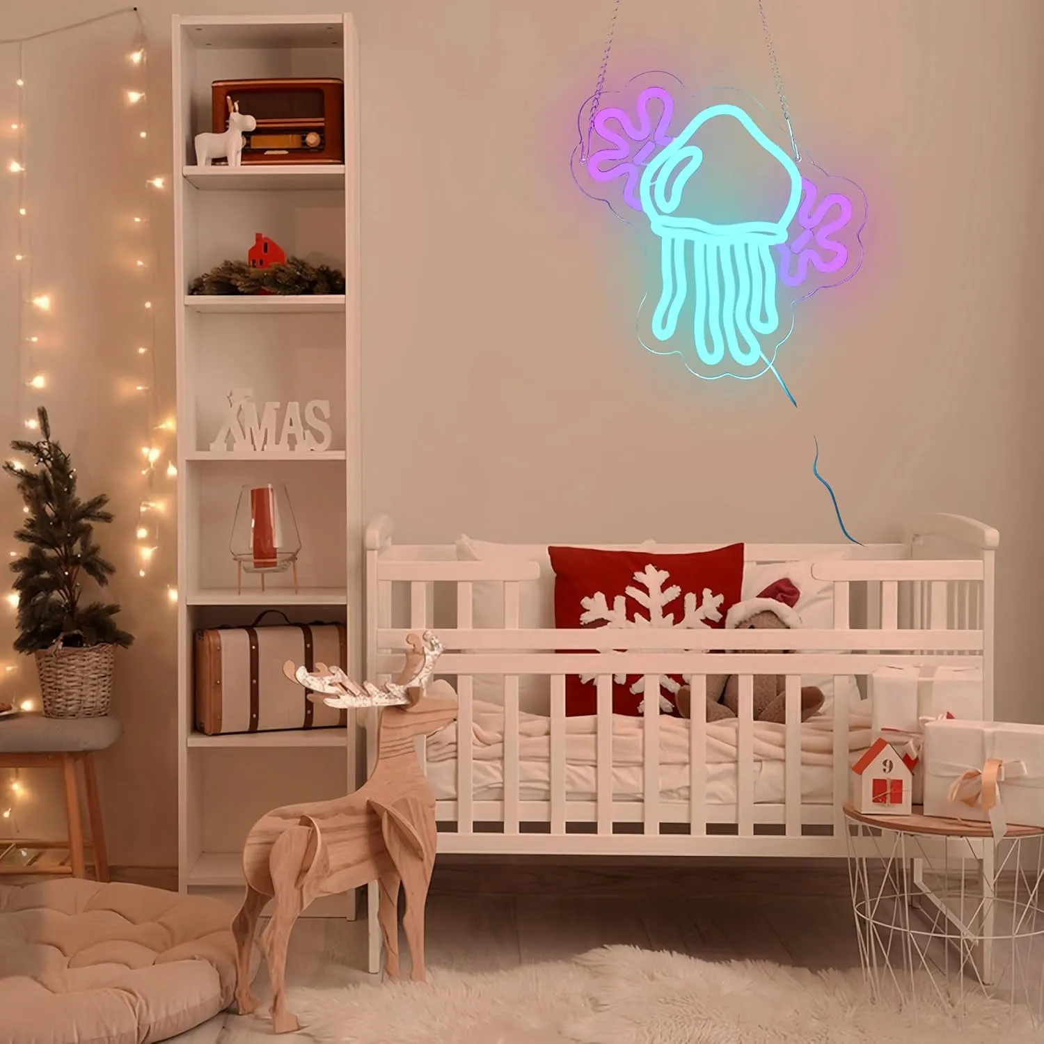 Jellyfish Neon Sign Medusa Neon Light Jellyfish LED Neon Light Up Sign for Room Decor Ocean Style Room Wall Art 10.7"×11.4"