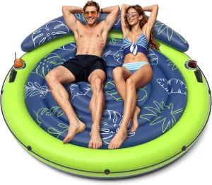 JOSEN Pool Floats Adult, Inflatable Tanning Pool - Extra Large Pool Floats for Adults Heavy Duty, Round Pool Rafts, River Lake Floaties Water Floats with Cup Holders