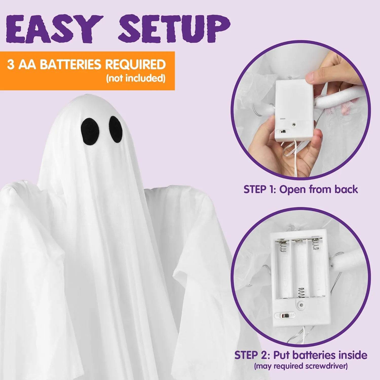 JOYIN Halloween Hanging Light up Ghost with Spooky Green LED Light, 47” Halloween Hanging White Ghosts Decoration for Front Yard Patio Lawn Garden Party Decor Indoor Outdoor