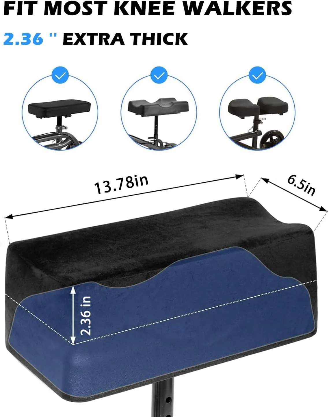 JOYTUTUS Knee Scooter Cushion Cover, Knee Scooter Pad for Comfort, 2.36" Thick Memory Foam Cushion Knee Walker Accessories with Removable Cover