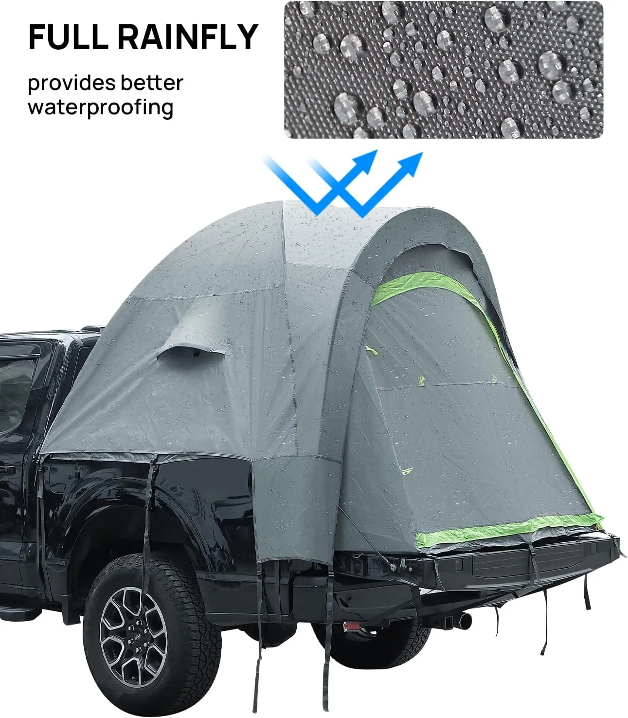 JOYTUTUS Pickup Truck Tent 5ft 2.0, Waterproof PU2000mm Double Layer for 2 Person, Portable Truck Bed Tent with Rainfly, Green, Aluminum Pole