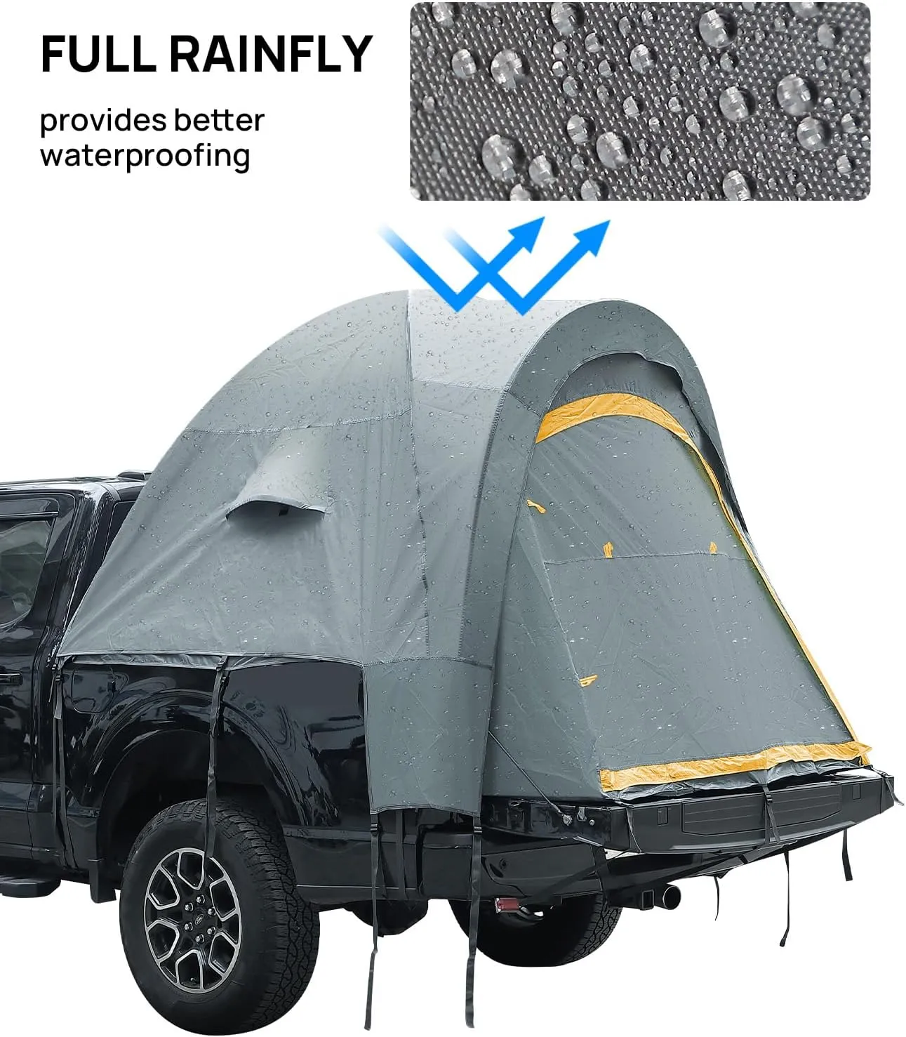 JOYTUTUS Pickup Truck Tent 5ft 2.0, Waterproof PU2000mm Double Layer for 2 Person, Portable Truck Bed Tent with Rainfly - Orange, Aluminum Pole